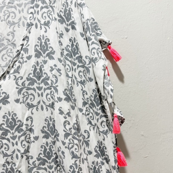 SURF GYPSY Women’s White Gray Print Pink Tassel Swim Cover Resort Beach Sz M - Picture 5 of 8